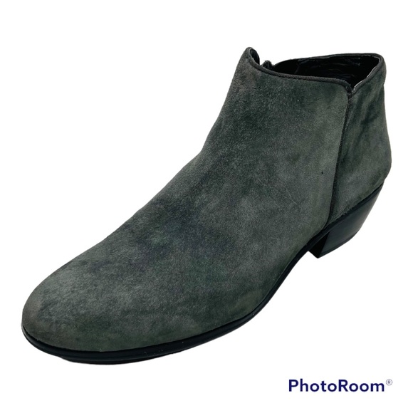 Sam Edelman Petty Gray Leather Suede Side Zip Block Heel Ankle Bootie - Picture 3 of 14